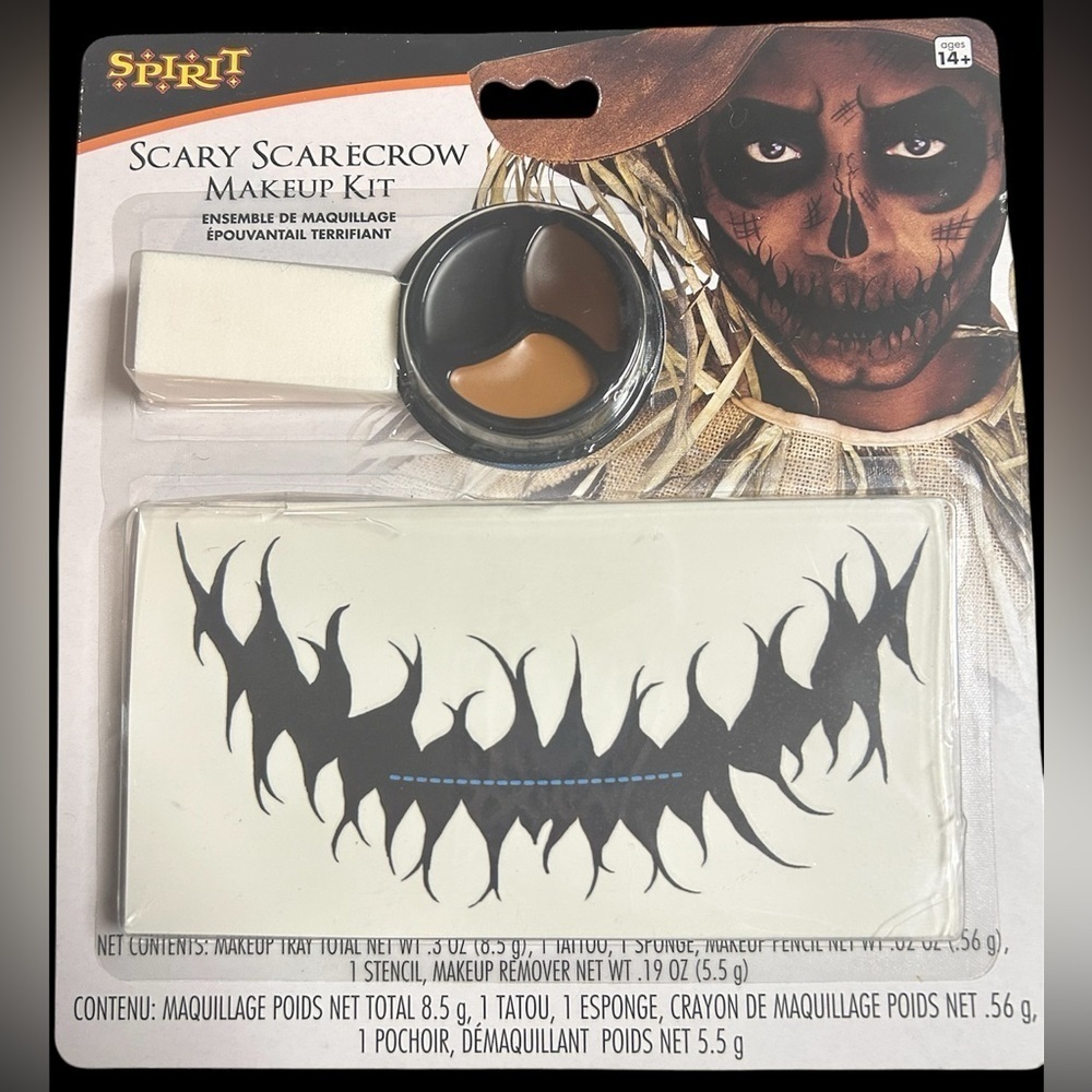 Spirit Halloween,Scary Scarecrow costume PLUS Makeup Kit w/Black/Brn Face Paint - Picture 4 of 5